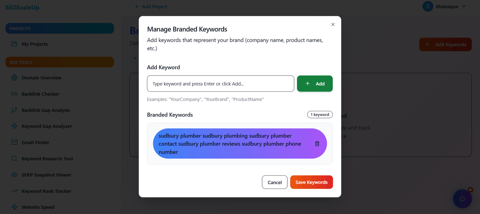 Add keywords for brand tracking