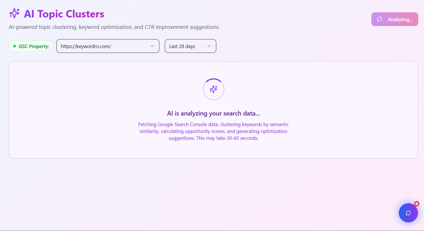 Keyword clustering analysis interface