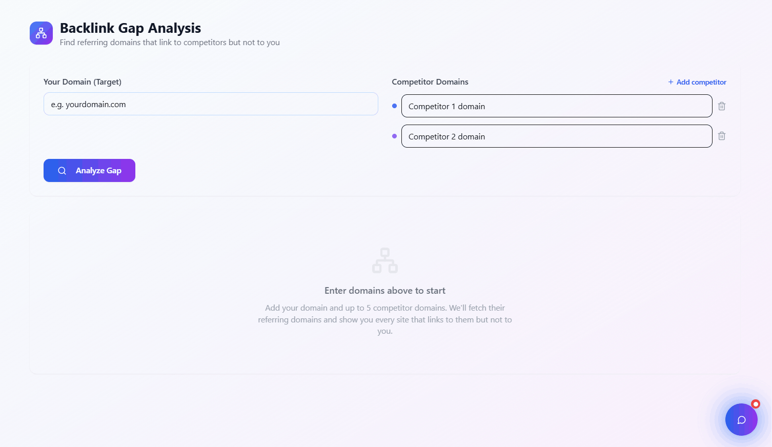 Link Gap Tool Dashboard Overview
