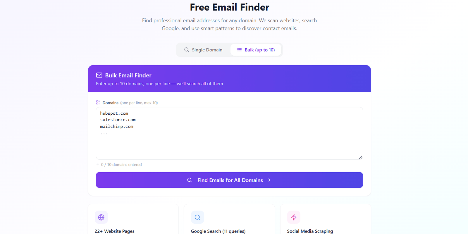 Bulk email finder interface