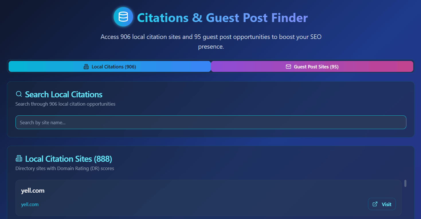 Citation Finder dashboard overview