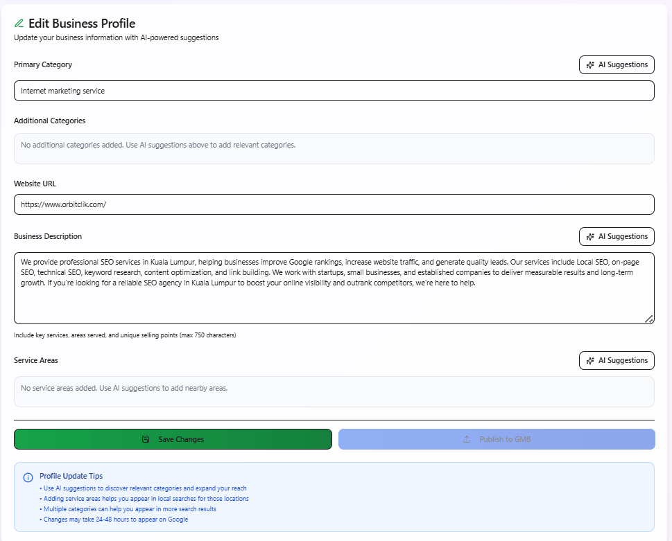 edit business profile
