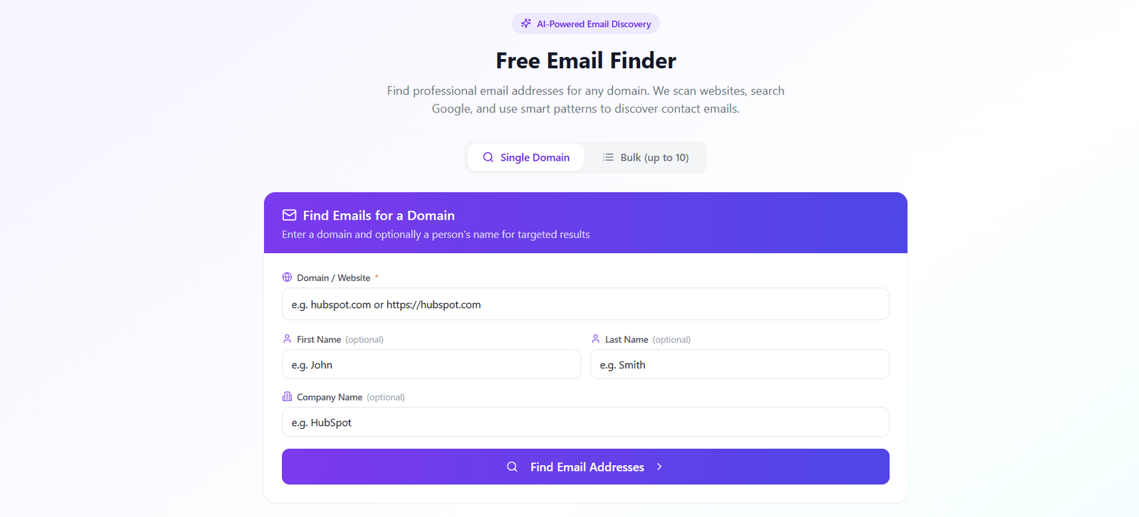 Email Finder dashboard overview