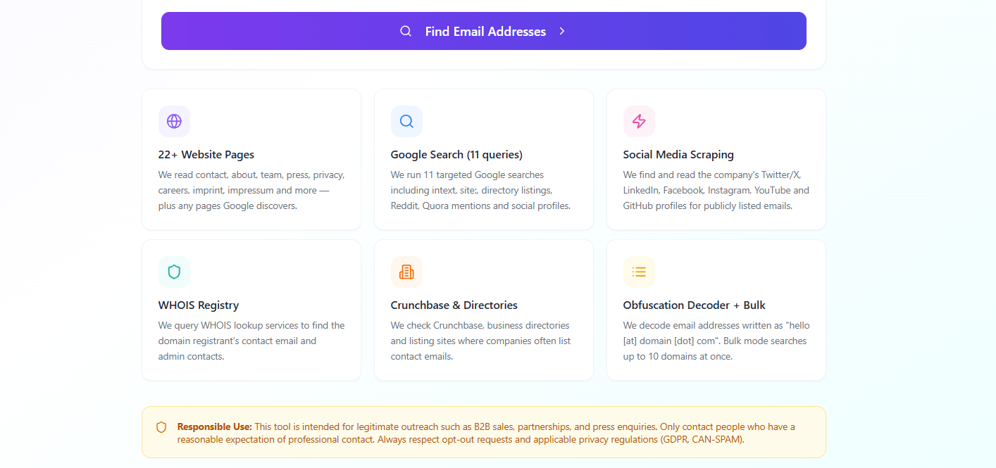 Find email addresses interface