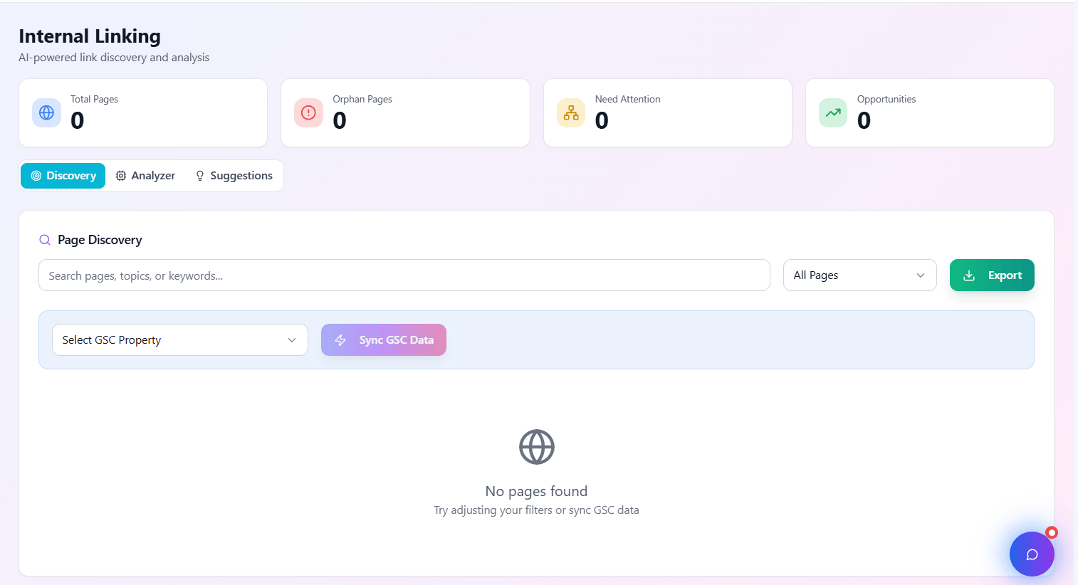 Internal Link Checker Dashboard Overview