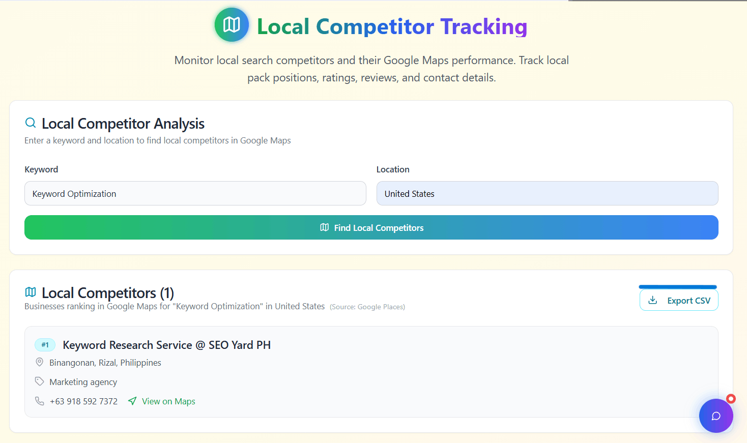 Local competitors overview