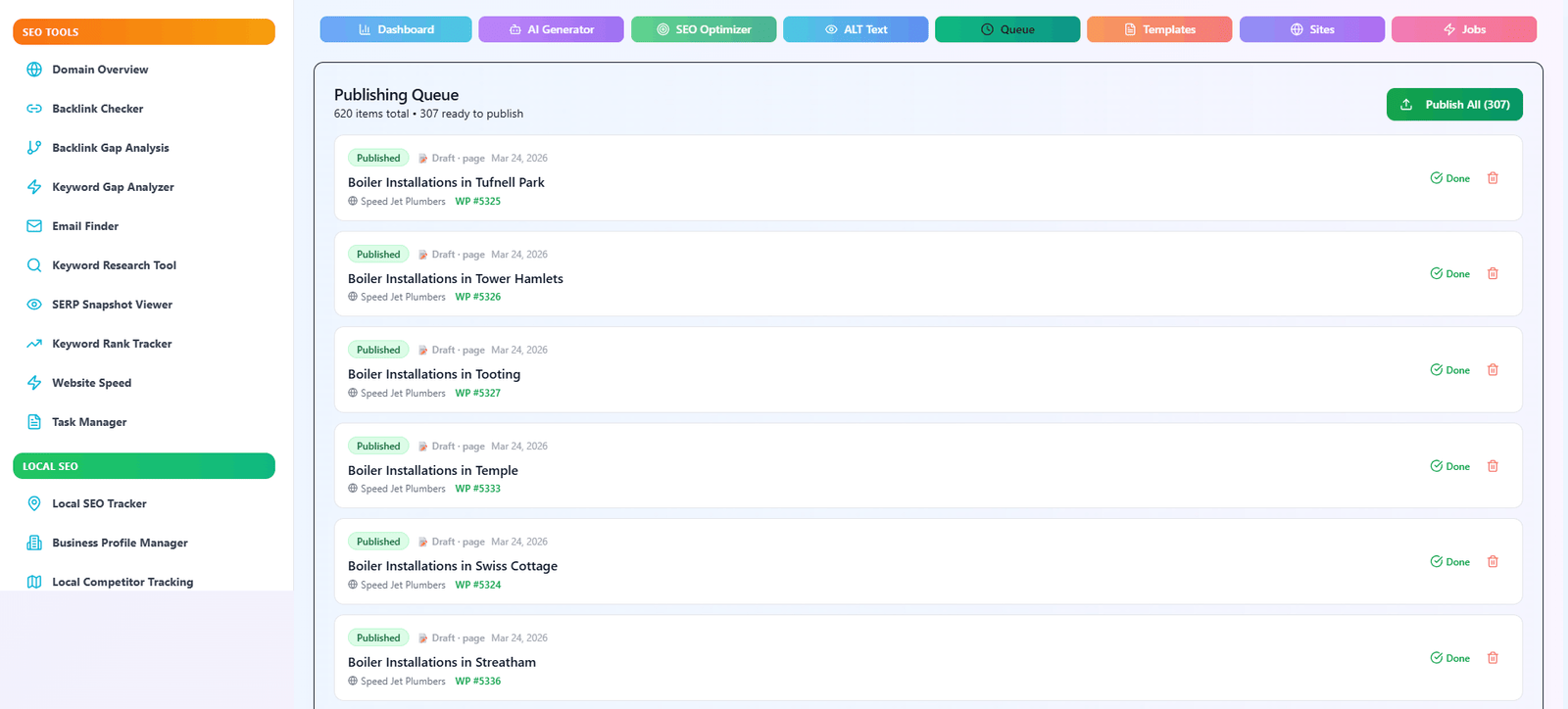 Publishing queue calendar