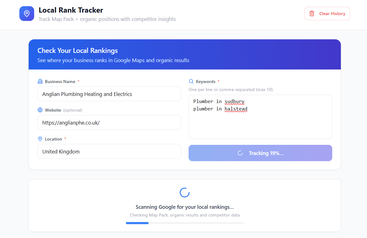 Local SEO scanning interface