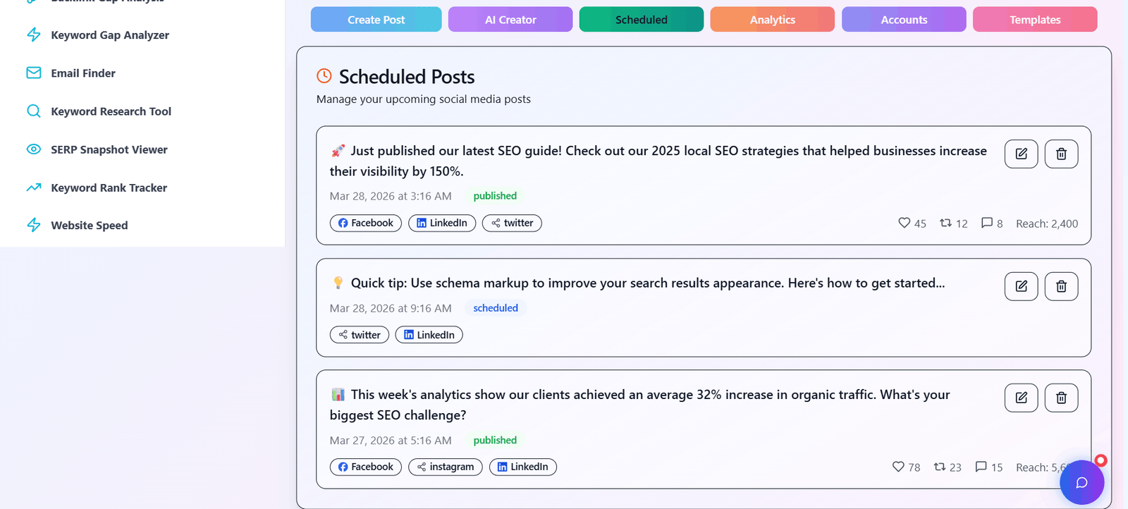 scheduled posts