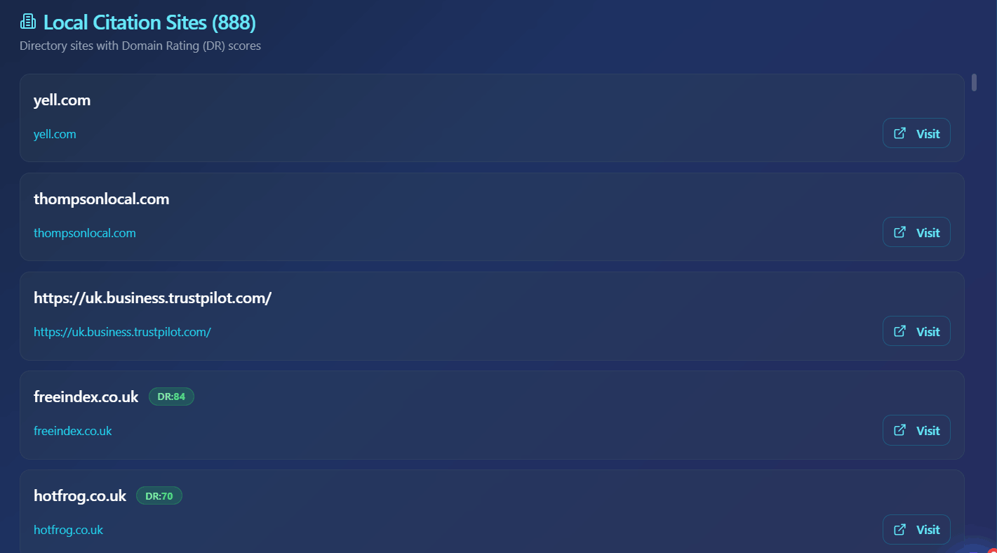 Local citations search interface