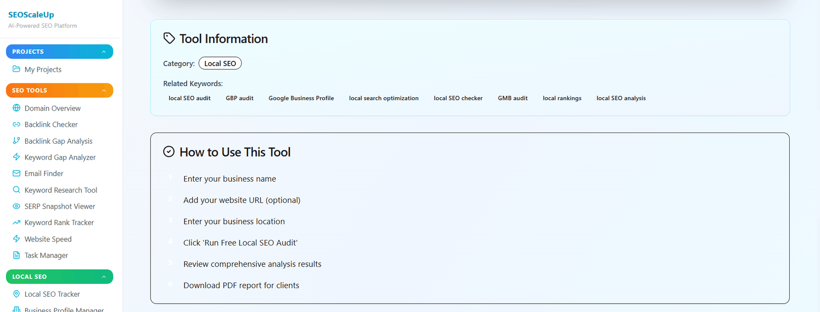 Tool information section