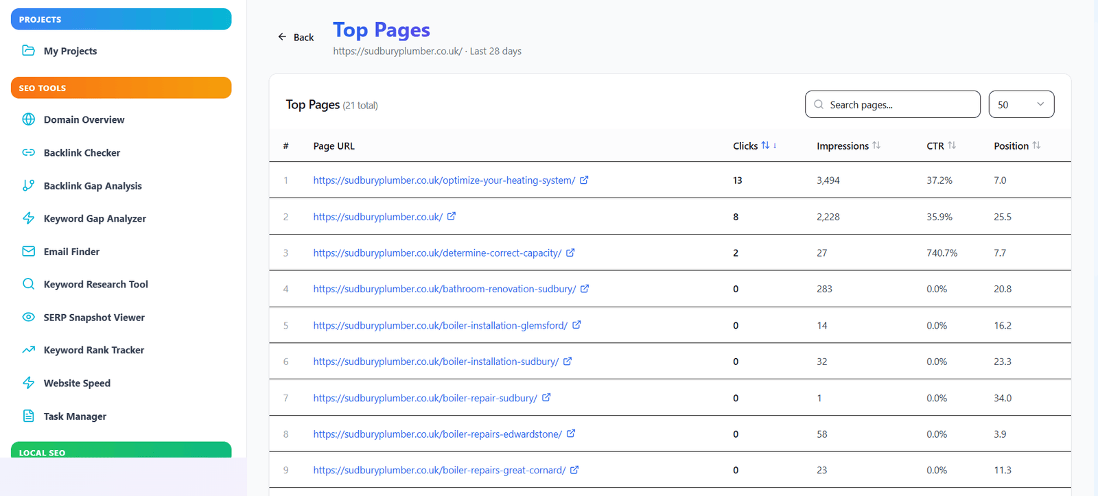 Top Pages report screenshot