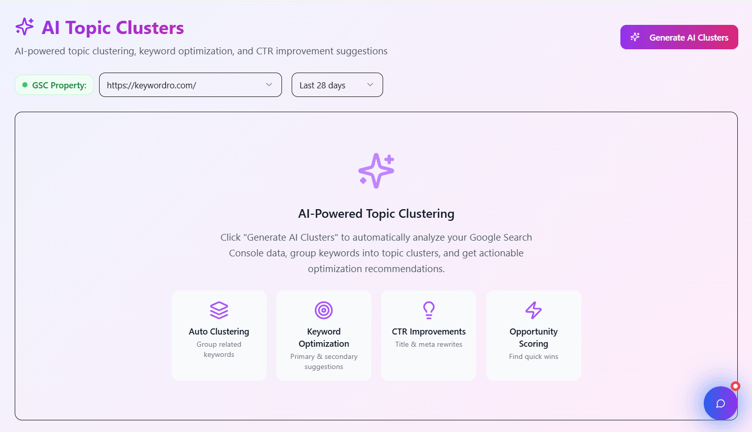 Topic Cluster Generator Dashboard Overview